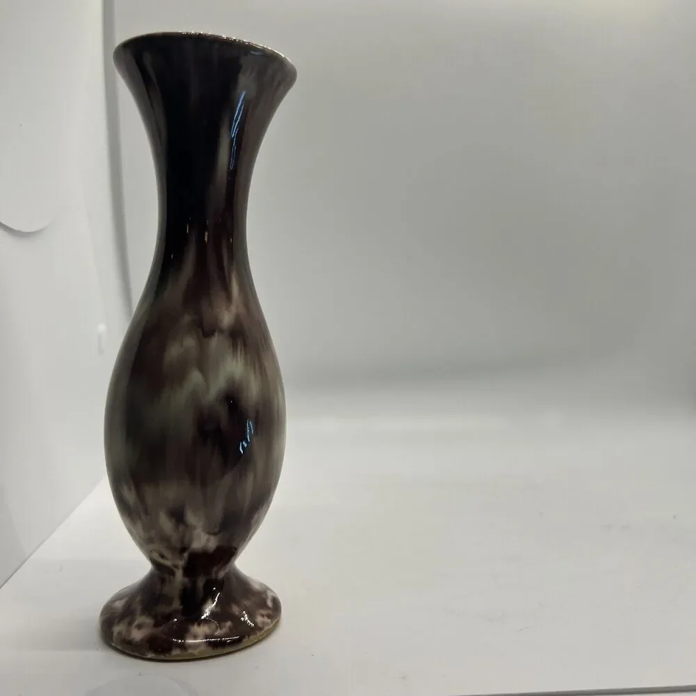 Germany  Art Pottery Bud Vase Handmade brown ivory 6